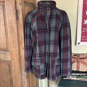 VINTAGE Plaid Wool Coat Antique Brass Hardware